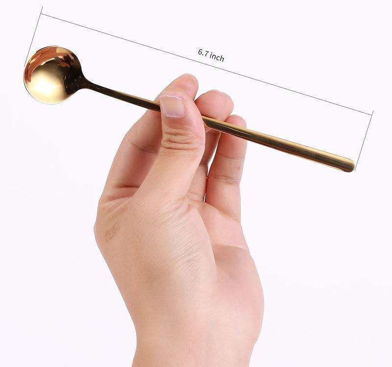 4 PCS 6.7 Inches Coffee Spoons, Stirring Spoons, Tea Spoons Long Handle, Teaspoons, Gold Spoons, Ice Tea Spoons, Long Spoons for Stirring, Espresso Spoons Stainless Steel - Image 3