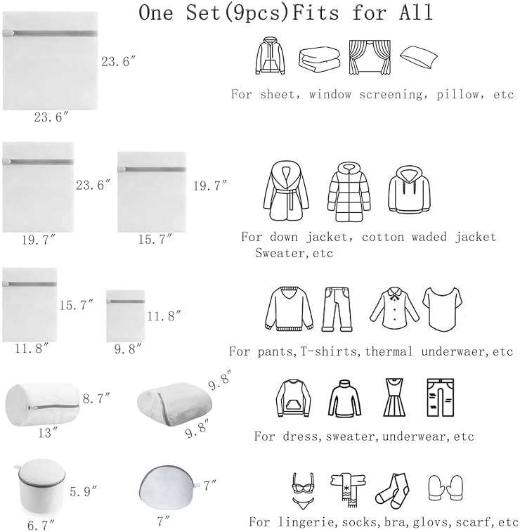 Habychoi Mesh Laundry Bags - 9pcs Premium Zippered Fine Mesh Laundry Bags Set, Delicate & Lingerie Washing Organizer - Image 2