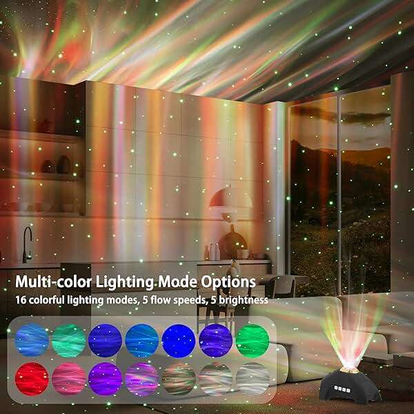 AIRIVO Northern Lights Aurora Projector, Star Projector Music Speaker, White Noise Night Light Galaxy Projector for Kids Adults, for Home Decor Bedroom/Ceiling/Party (Black) - Image 2