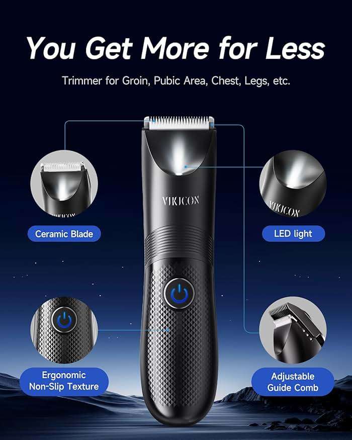 Manscape Trimmer for Men - No Nicks Electric Razor-Shaver for Balls/Pubic/Groin/Legs/Chest Hair Removal w/Light & Ceramic Blade, IPX7 Waterproof Full Body Hair Groomer USB-C Charging, Gifts for Men - Image 2