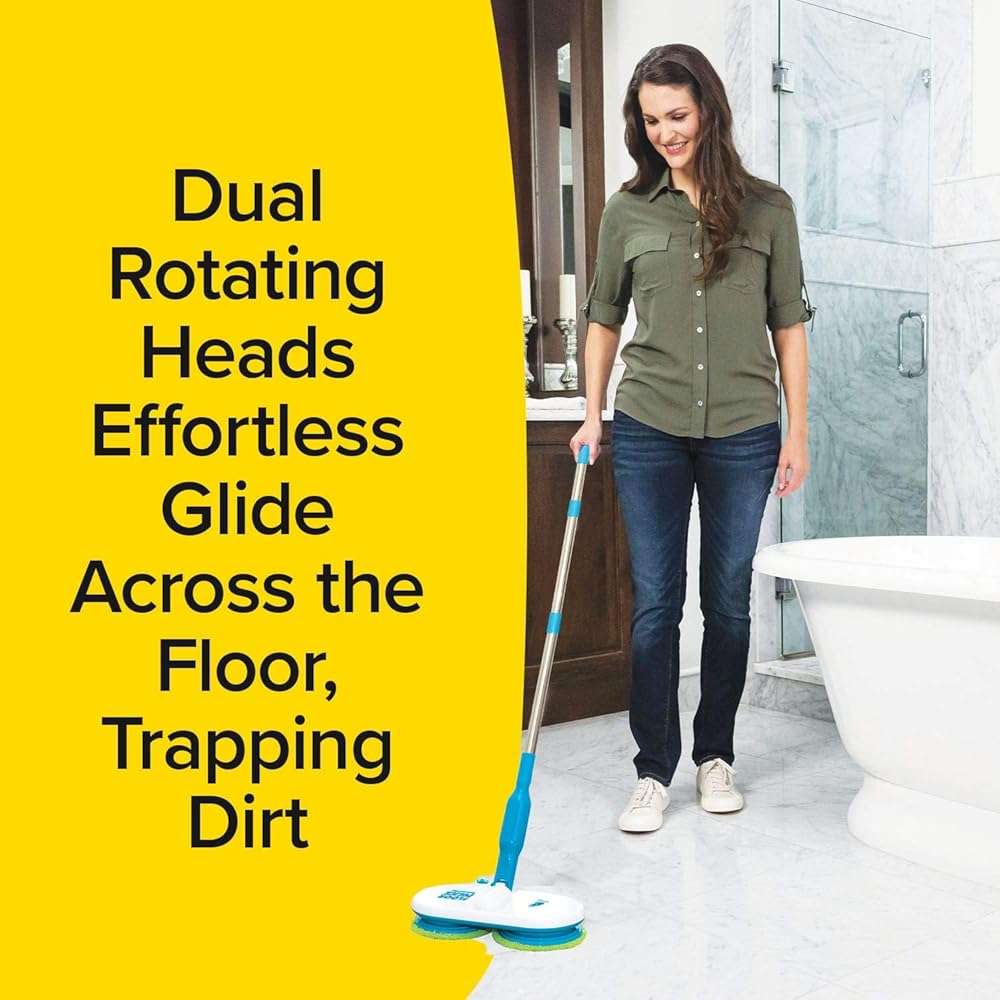 Original As Seen On TV Floor Police Mop with Motorized Dual Spinning Mopheads & 6 Unique Cleaning Pads by BulbHead, Lightweight, Rechargeable & Cordless, Great Hardwood Floor and Tile Cleaner - Image 3