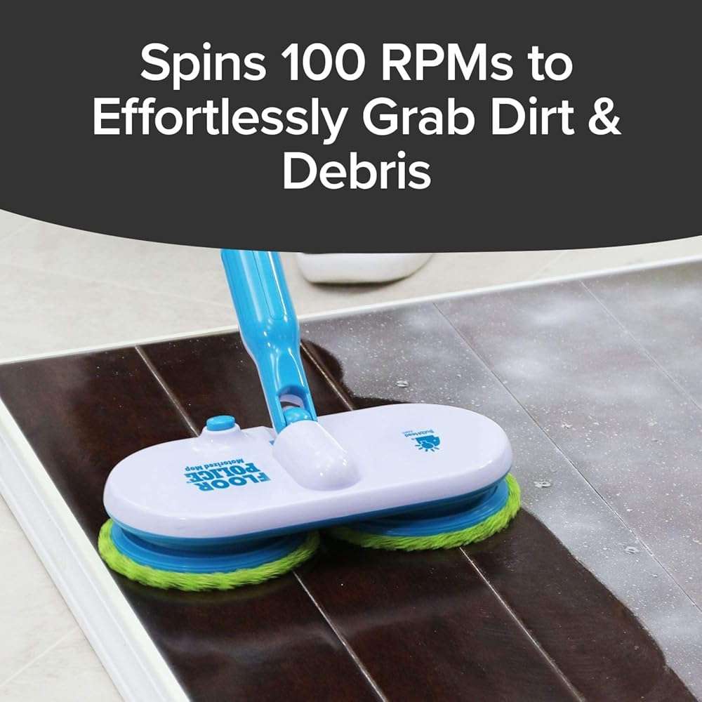 Original As Seen On TV Floor Police Mop with Motorized Dual Spinning Mopheads & 6 Unique Cleaning Pads by BulbHead, Lightweight, Rechargeable & Cordless, Great Hardwood Floor and Tile Cleaner - Image 8
