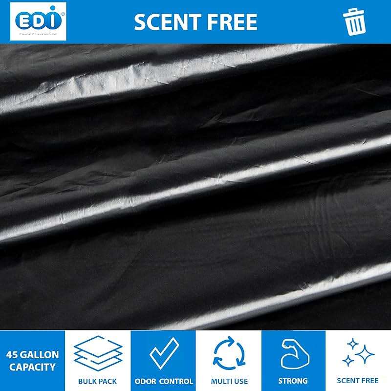 EDI Black Trash Can Liners, Large Heavy Duty Trash Bags, 45-Gallon Capacity, 48" x 40", 16-Micron (200 Count) - Image 3