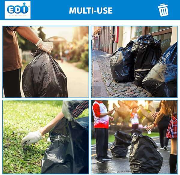 EDI Black Trash Can Liners, Large Heavy Duty Trash Bags, 45-Gallon Capacity, 48" x 40", 16-Micron (200 Count) - Image 4