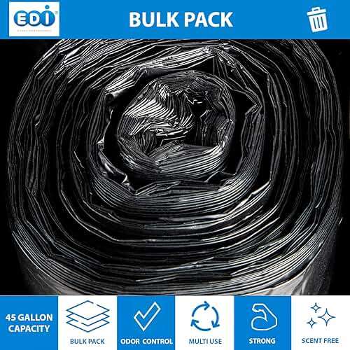 EDI Black Trash Can Liners, Large Heavy Duty Trash Bags, 45-Gallon Capacity, 48" x 40", 16-Micron (200 Count) - Image 6