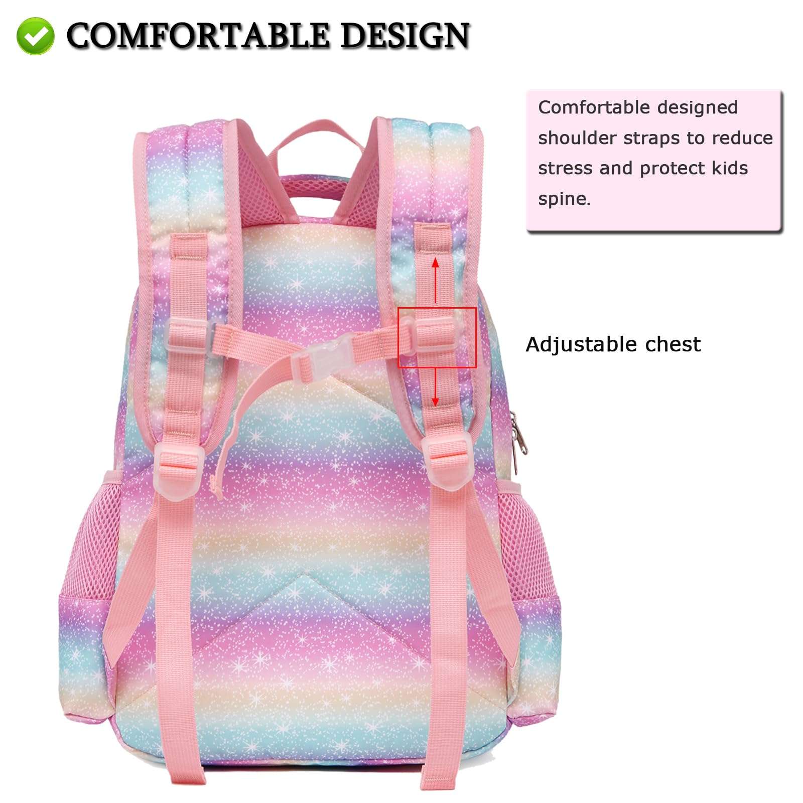 Octsky Backpack for Girls, Kids backpacks Preschool Kindergarten Bookbag Cute Lightweight With Chest Strap and Lunchbox (Unicorn) - Image 5