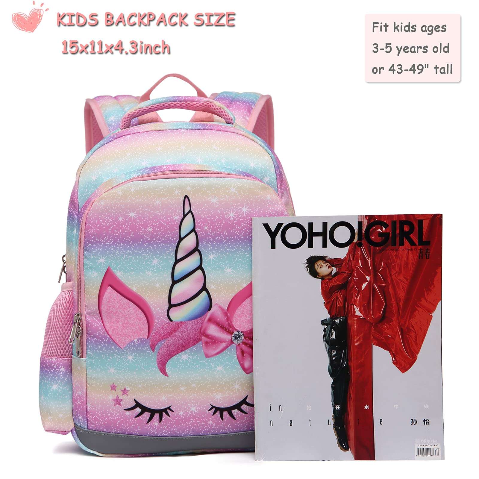 Octsky Backpack for Girls, Kids backpacks Preschool Kindergarten Bookbag Cute Lightweight With Chest Strap and Lunchbox (Unicorn) - Image 6