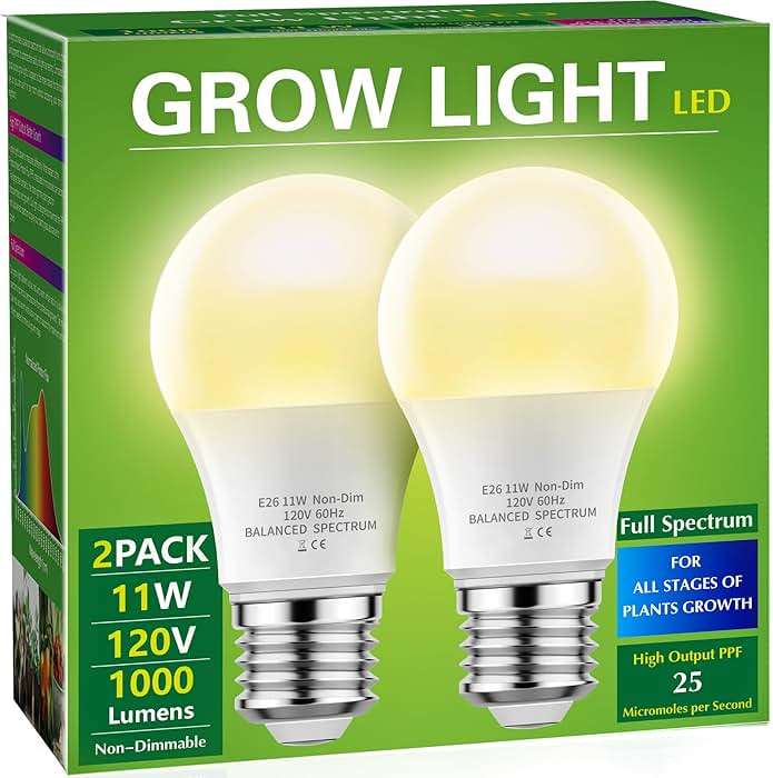 Grow Light Bulbs, Briignite LED Grow Light Bulb A19 Bulb, Full Spectrum Grow Light Bulb, Plant Light Bulbs E26 Base, 11W Grow Bulb 100W Equivalent, Grow Light for Indoor Plants, Seed Starting, 2Pack - Image 1