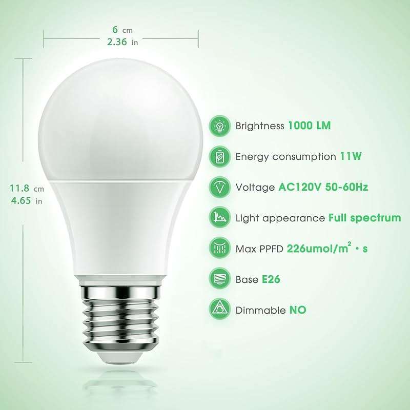Grow Light Bulbs, Briignite LED Grow Light Bulb A19 Bulb, Full Spectrum Grow Light Bulb, Plant Light Bulbs E26 Base, 11W Grow Bulb 100W Equivalent, Grow Light for Indoor Plants, Seed Starting, 2Pack - Image 5