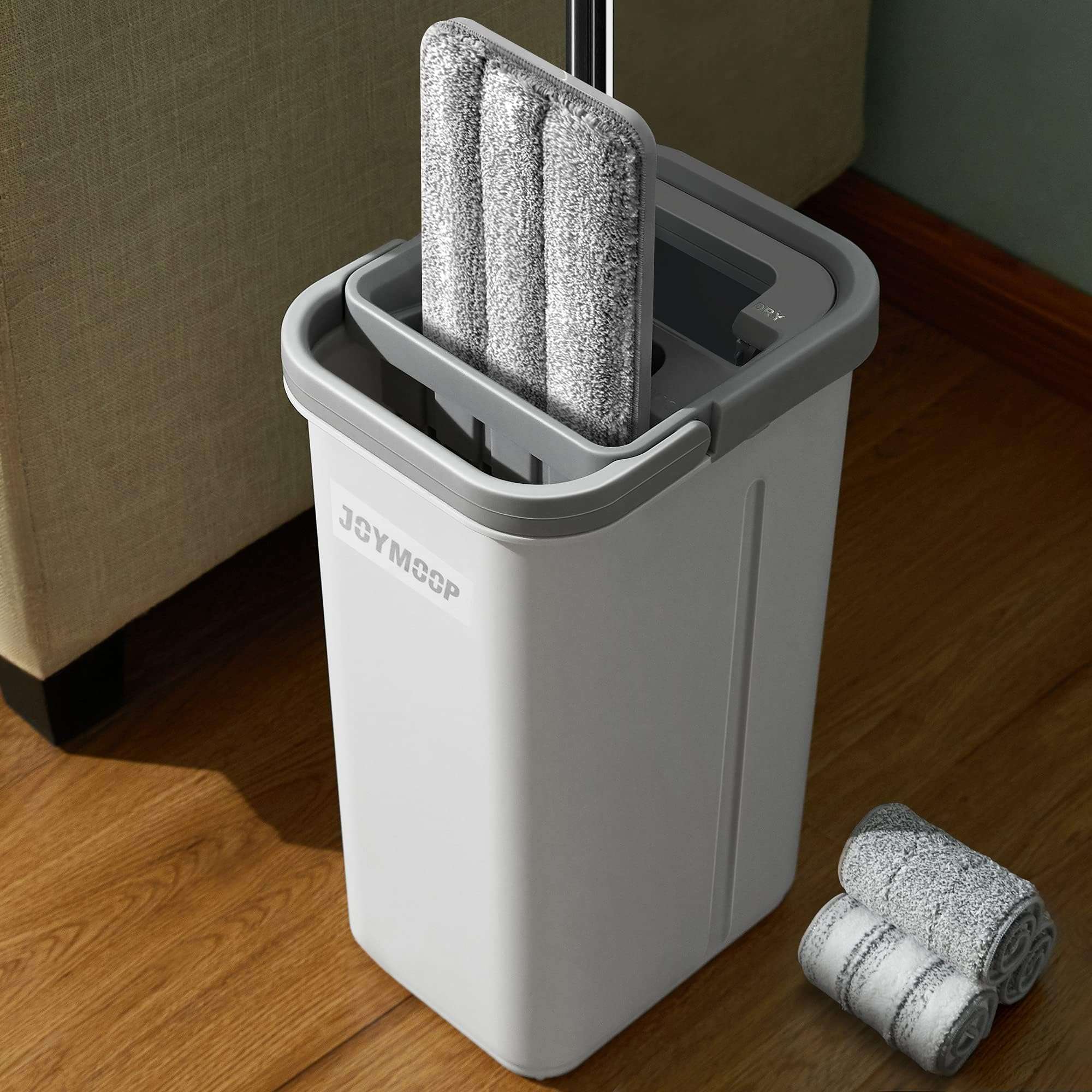 JOYMOOP Mop and Bucket Set, Hands-Free Flat Floor Mop with 3 Washable Microfiber Pads, Wet and Dry Use, Ideal for Home and Commercial Floor Cleaning - Image 1