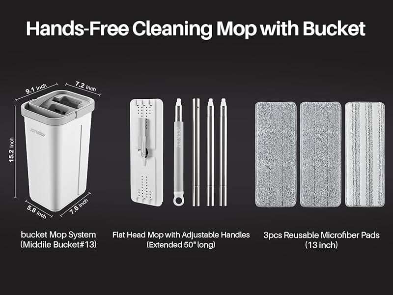 JOYMOOP Mop and Bucket Set, Hands-Free Flat Floor Mop with 3 Washable Microfiber Pads, Wet and Dry Use, Ideal for Home and Commercial Floor Cleaning - Image 8