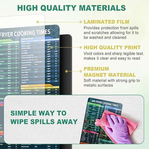 Air Fryer Magnetic Cheat Sheet Set, Cook Times Chart Air Fryer Accessories Magnet Sheet Quick Reference Guide for Cooking and Frying, Easy to Use, Excellent Kitchen Assistant - Image 3