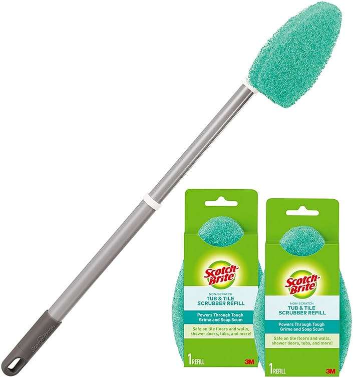 Scotch-Brite Extendable Tub & Tile Scrubber Kit, Includes 1 Handle and 3 Non-Scratch Scrubber Pads - Image 1