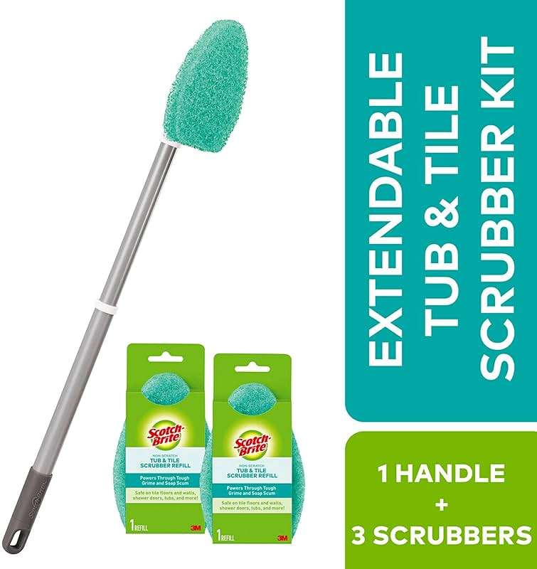Scotch-Brite Extendable Tub & Tile Scrubber Kit, Includes 1 Handle and 3 Non-Scratch Scrubber Pads - Image 2