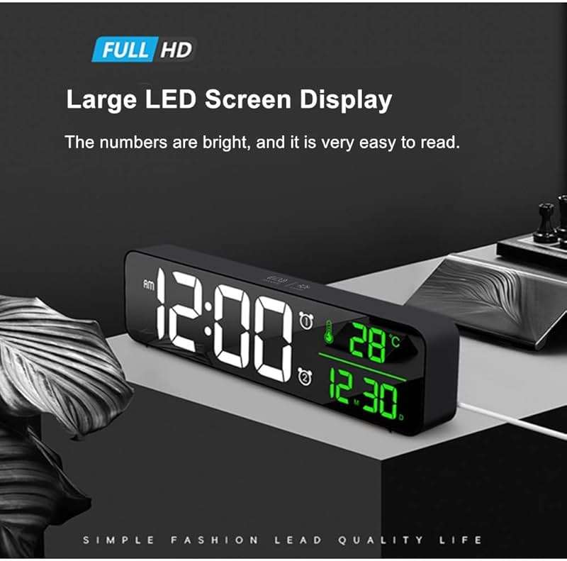 Digital Clock Large Display, Alarm Clock for Living Room Office Bedroom Decor, LED Corded Electric, Date Temp Display Wall Clock, Automatic Brightness Dimmer Smart Cool Modern Desk Accessories Black - Image 3