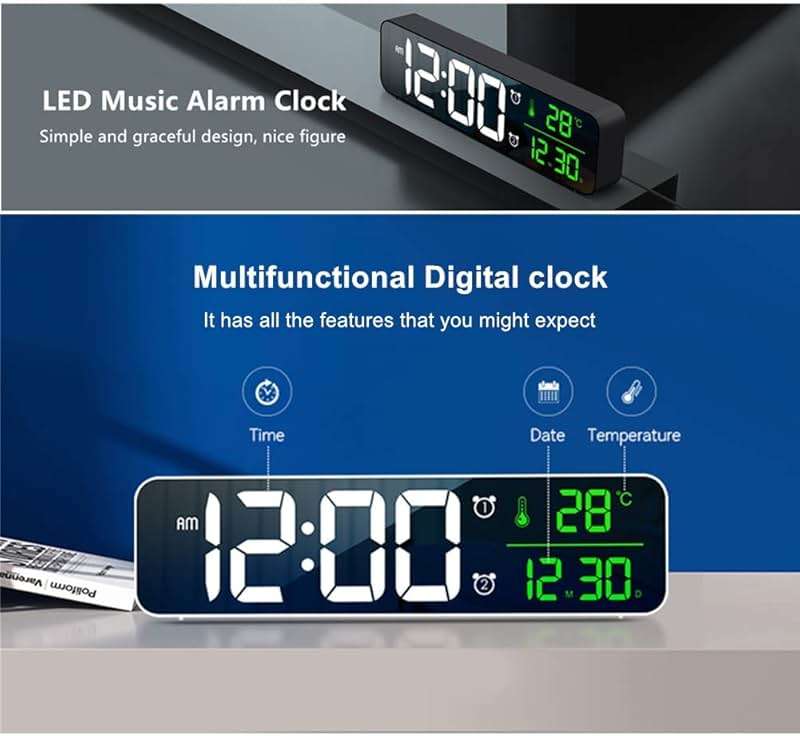 Digital Clock Large Display, Alarm Clock for Living Room Office Bedroom Decor, LED Corded Electric, Date Temp Display Wall Clock, Automatic Brightness Dimmer Smart Cool Modern Desk Accessories Black - Image 4