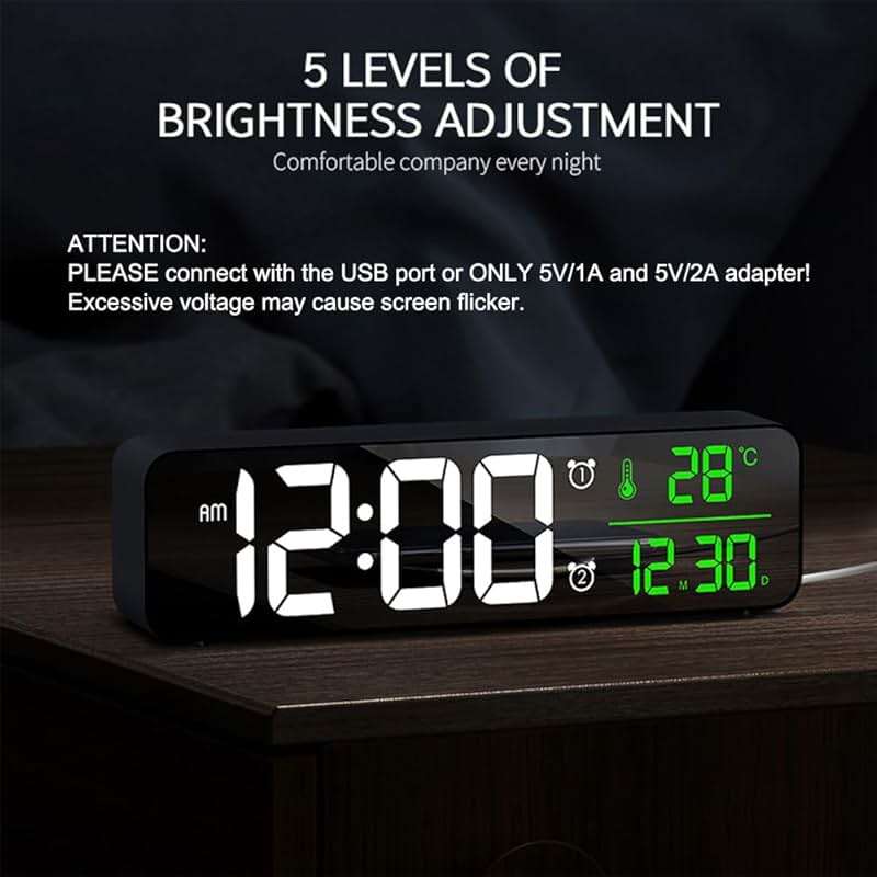 Digital Clock Large Display, Alarm Clock for Living Room Office Bedroom Decor, LED Corded Electric, Date Temp Display Wall Clock, Automatic Brightness Dimmer Smart Cool Modern Desk Accessories Black - Image 5