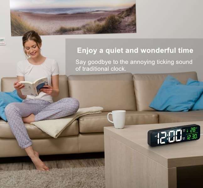 Digital Clock Large Display, Alarm Clock for Living Room Office Bedroom Decor, LED Corded Electric, Date Temp Display Wall Clock, Automatic Brightness Dimmer Smart Cool Modern Desk Accessories Black - Image 6