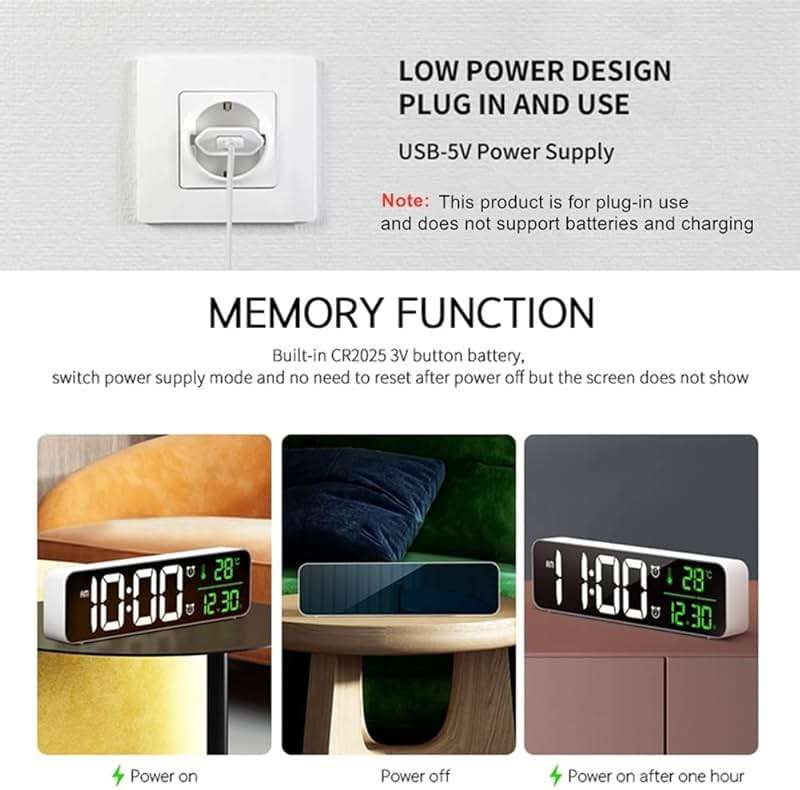 Digital Clock Large Display, Alarm Clock for Living Room Office Bedroom Decor, LED Corded Electric, Date Temp Display Wall Clock, Automatic Brightness Dimmer Smart Cool Modern Desk Accessories Black - Image 7