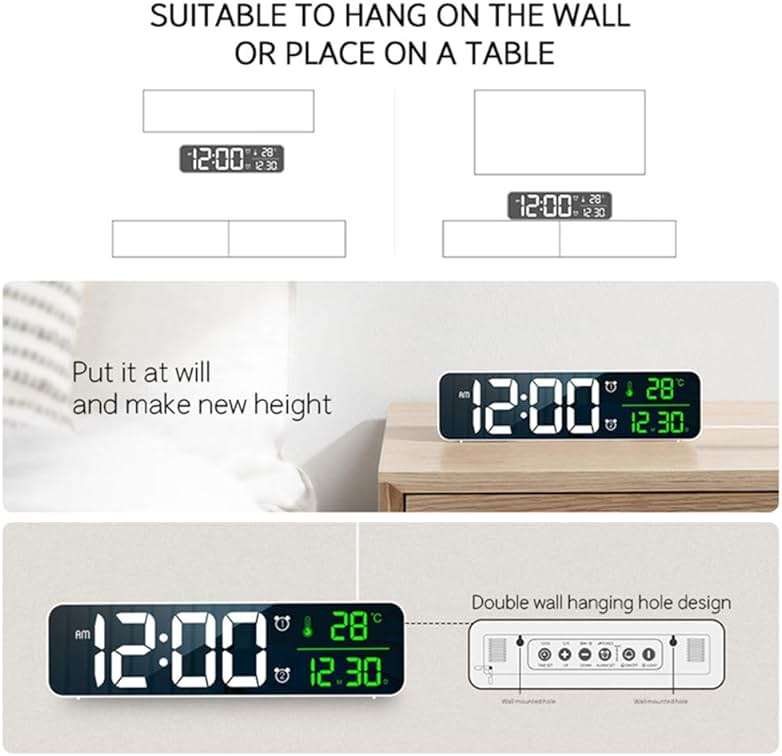 Digital Clock Large Display, Alarm Clock for Living Room Office Bedroom Decor, LED Corded Electric, Date Temp Display Wall Clock, Automatic Brightness Dimmer Smart Cool Modern Desk Accessories Black - Image 8