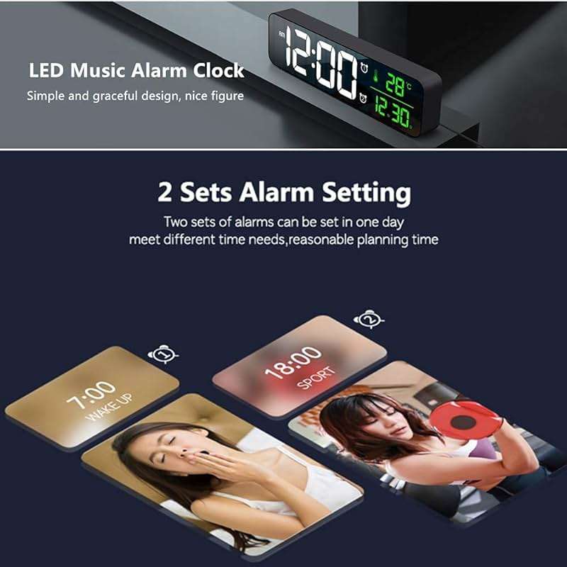 Digital Clock Large Display, Alarm Clock for Living Room Office Bedroom Decor, LED Corded Electric, Date Temp Display Wall Clock, Automatic Brightness Dimmer Smart Cool Modern Desk Accessories Black - Image 9