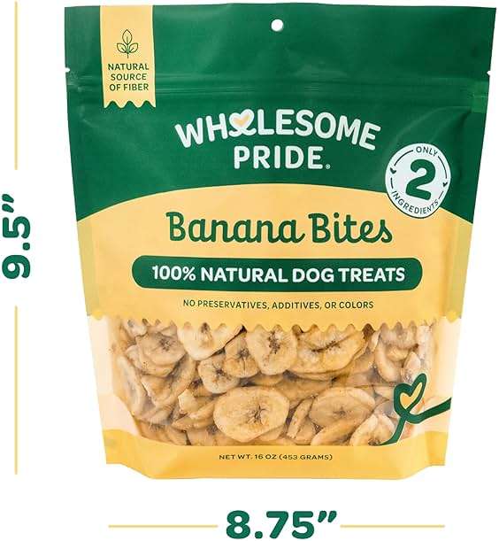 Wholesome Pride Banana Bites Dog Treats – 2-Ingredient Banana Chips for Dogs, Grain-Free, Banana & Coconut Oil, 16 oz - Image 7