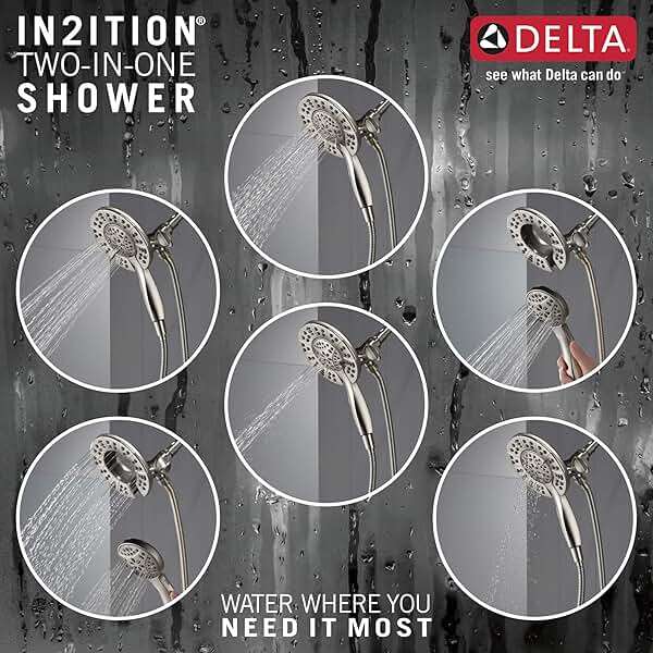 Delta Arvo 14 Series Brushed Nickel Shower Faucet Set with In2ition 2-in-1 Dual Shower Head with HandHeld Spray Combo, Valve Trim Kit, SpotShield Stainless 142840-SP-I (Valve Included) - Image 5
