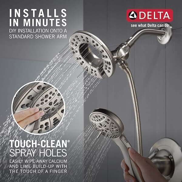 Delta Arvo 14 Series Brushed Nickel Shower Faucet Set with In2ition 2-in-1 Dual Shower Head with HandHeld Spray Combo, Valve Trim Kit, SpotShield Stainless 142840-SP-I (Valve Included) - Image 6