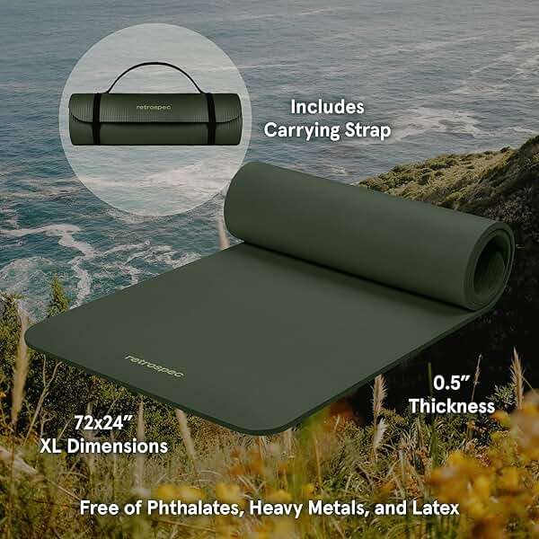 Retrospec Solana Yoga Mat Thick 1/2in Non-Slip Workout Mat with Nylon Strap - 72x24in Exercise Mat for Pilates, Stretching & Fitness - BPA Free, Easy Clean - Image 2