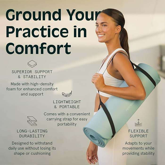 Retrospec Solana Yoga Mat Thick 1/2in Non-Slip Workout Mat with Nylon Strap - 72x24in Exercise Mat for Pilates, Stretching & Fitness - BPA Free, Easy Clean - Image 4