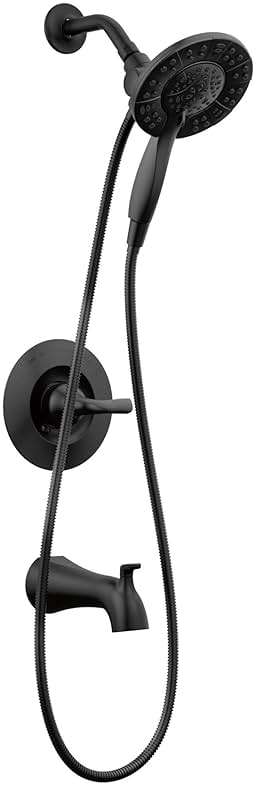 Delta Arvo 14 Series Matte Black Bathtub Shower Faucet Set with In2ition 2-in-1 Dual Shower Head with Handheld Spray Combo, Valve Trim Kit, Matte Black 144840-BL-I (Valve Included) - Image 1