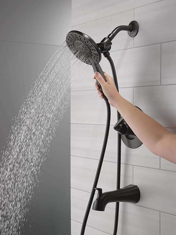 Delta Arvo 14 Series Matte Black Bathtub Shower Faucet Set with In2ition 2-in-1 Dual Shower Head with Handheld Spray Combo, Valve Trim Kit, Matte Black 144840-BL-I (Valve Included) - Image 2