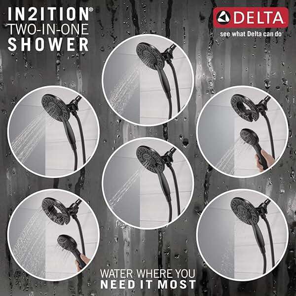 Delta Arvo 14 Series Matte Black Bathtub Shower Faucet Set with In2ition 2-in-1 Dual Shower Head with Handheld Spray Combo, Valve Trim Kit, Matte Black 144840-BL-I (Valve Included) - Image 4
