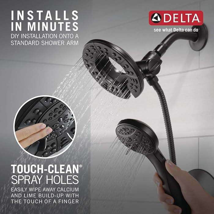 Delta Arvo 14 Series Matte Black Bathtub Shower Faucet Set with In2ition 2-in-1 Dual Shower Head with Handheld Spray Combo, Valve Trim Kit, Matte Black 144840-BL-I (Valve Included) - Image 5