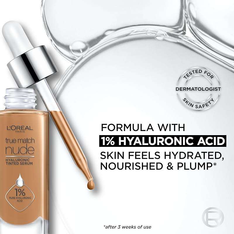 L'Oreal Paris True Match Nude Hyaluronic Tinted Serum Foundation with 1% Hyaluronic acid, Very Light 0.5-2, 1 fl. oz. - Image 5