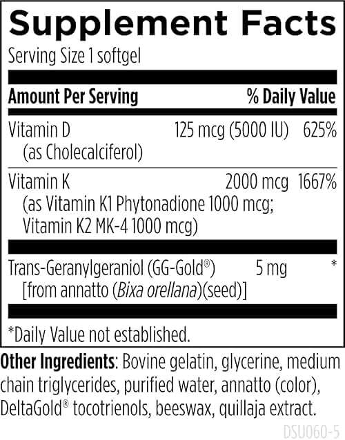 Designs for Health D-Evail Supreme - 5,000 IU Vitamin D3 Supplement with VIT K (K1, K2 as MK-4) + GG - Bone, Cardiovascular + Immune Support - Improved Bioavailability (60 Softgels) - Image 5