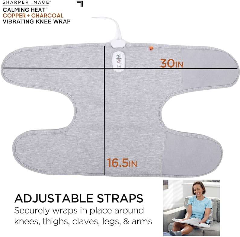 Calming Heat Knee Wrap by Sharper Image | Weighted Copper & Charcoal, Heating Pad, Auto Shut-Off Feature, Gift for Holidays, Women & Men | 2 Heat & 5 Vibrating Massage Settings, 30.3” x 16.5” - Image 5