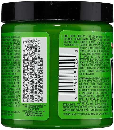 MANIC PANIC Classic Electric Lizard Semi Permanent Hair Color - Bright Neon Green Hair Dye for Women & Men That Lasts 4-6 Weeks - Vegan, Ammonia & Cruelty-Free - Create & Mix Custom Shades (8oz) - Image 2