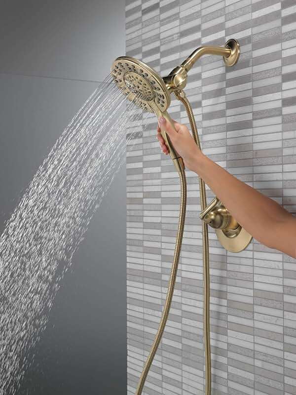 Delta Arvo 14 Series Brushed Gold Shower Faucet Set with In2ition 2-in-1 Dual Shower Head with HandHeld Spray Combo, Valve Trim Kit, Champagne Bronze 142840-CZ-I (Valve Included) - Image 3
