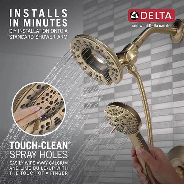 Delta Arvo 14 Series Brushed Gold Shower Faucet Set with In2ition 2-in-1 Dual Shower Head with HandHeld Spray Combo, Valve Trim Kit, Champagne Bronze 142840-CZ-I (Valve Included) - Image 7