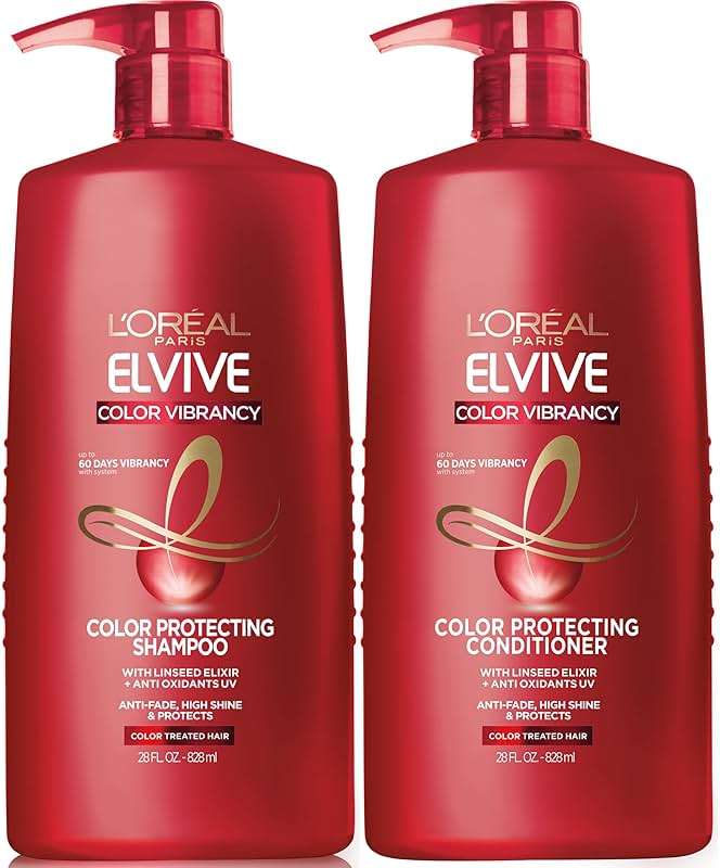 L'Oreal Paris Elvive Color Vibrancy Protecting Shampoo and Conditioner Set for Color Treated Hair, 28 Fl Oz (Set of 2) - Image 1