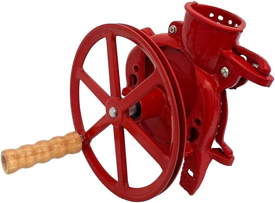 Lehman's Corn Kernel Sheller with Flywheel Pulley, Clamp On Cast Iron Non Electric Walnut Huller, Vintage Style, Red - Image 1