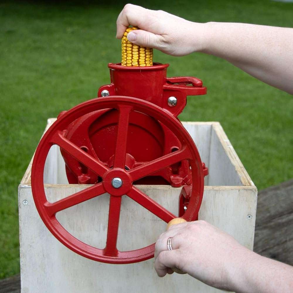 Lehman's Corn Kernel Sheller with Flywheel Pulley, Clamp On Cast Iron Non Electric Walnut Huller, Vintage Style, Red - Image 5