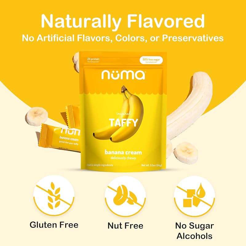 Numa Foods Banana Taffy Candy, Made with Real & Simple Ingredients Low Sugar, High Protein, Low Calorie, All Natural & Gluten Free Banana Cream Taffy - 3 Bags with 10 Individually Wrapped Chews Each - Image 4