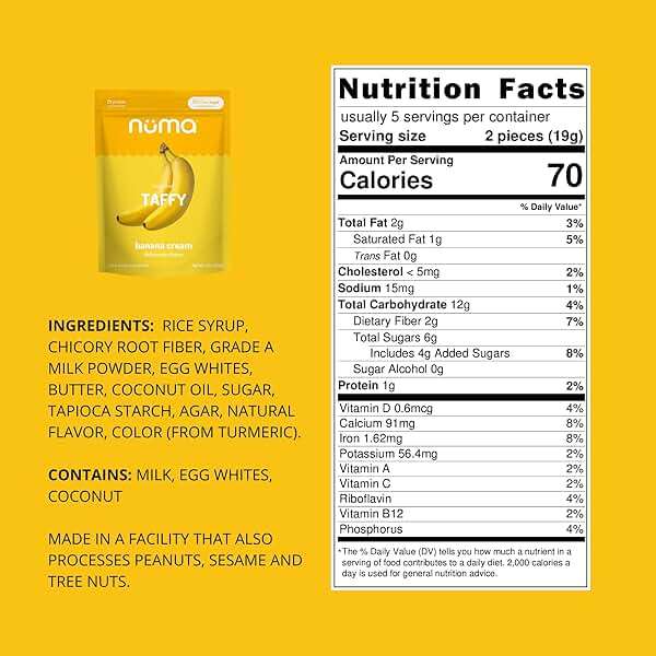 Numa Foods Banana Taffy Candy, Made with Real & Simple Ingredients Low Sugar, High Protein, Low Calorie, All Natural & Gluten Free Banana Cream Taffy - 3 Bags with 10 Individually Wrapped Chews Each - Image 5