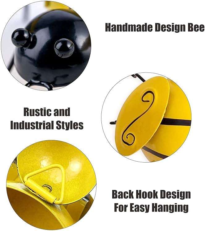 Yungeln Metal Wall Art, 4PCS Metal Bumble Bee Wall Decor, 3D Iron Bee Art Sculpture Hanging Wall Decorations for Outdoor Home Garden - Image 3