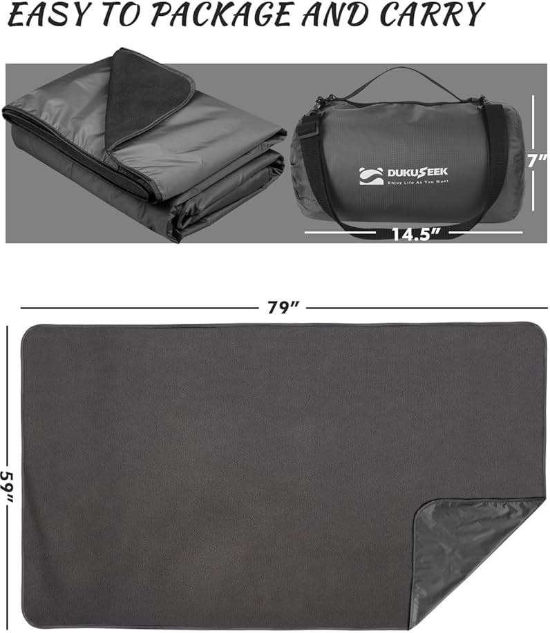 DUKUSEEK Hooded Stadium Blanket, Waterproof Windproof Outdoor Fleece Blanket - Large (79x56), Portable, Wearable, Warm for Outdoor Camping, Picnic, Stadium, Sports, Beach, Concerts, Car, Dogs… - Image 2