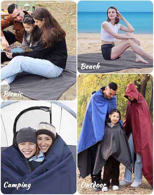 DUKUSEEK Hooded Stadium Blanket, Waterproof Windproof Outdoor Fleece Blanket - Large (79x56), Portable, Wearable, Warm for Outdoor Camping, Picnic, Stadium, Sports, Beach, Concerts, Car, Dogs… - Image 7