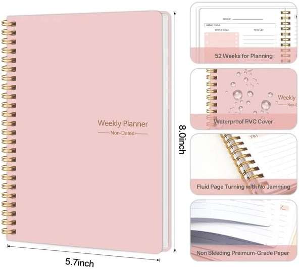 Undated Weekly Planner - Weekly Goals Notebook with To Do List, Habit Tracker, Daily Schedule Journal with Spiral Binding, 5.7 x 8.0 inches,Productivity Organizer Notebook for Work, School, Home, Pink - Image 2