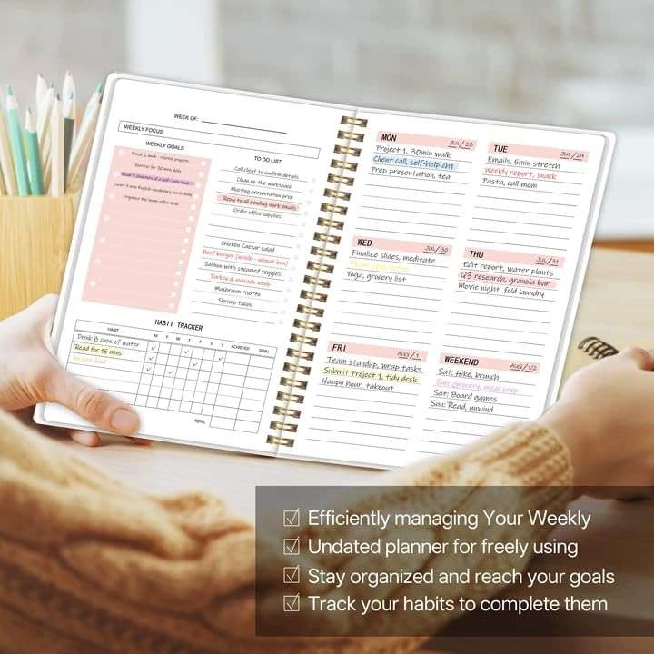 Undated Weekly Planner - Weekly Goals Notebook with To Do List, Habit Tracker, Daily Schedule Journal with Spiral Binding, 5.7 x 8.0 inches,Productivity Organizer Notebook for Work, School, Home, Pink - Image 6